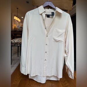 Men's Robert Stock 100% Silk Cream Button-Up Shirt